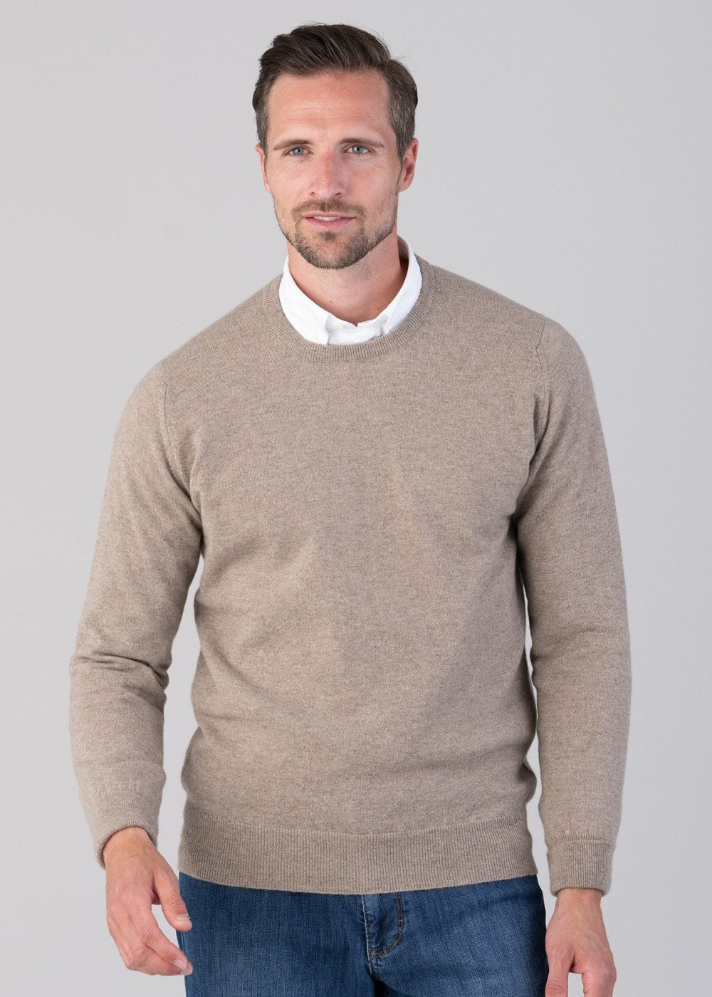 Oxton 1 Ply Cashmere Crew Neck - Dark Natural - 3