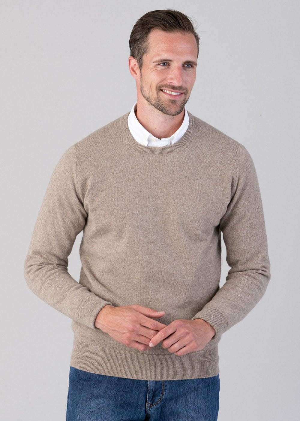 Oxton 1 Ply Cashmere Crew Neck - Dark Natural - 4