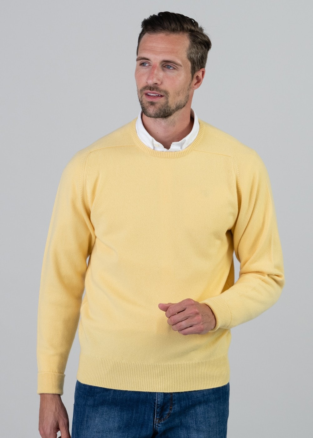 Melrose 2 Ply Cashmere Crew Neck - Lemon Frost - 3