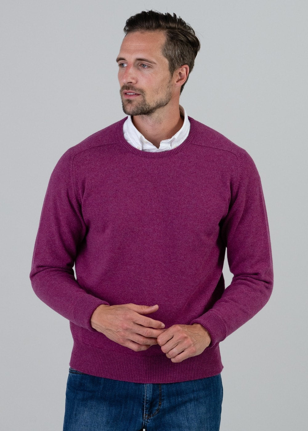 Melrose 2 Ply Cashmere Crew Neck - Loganberry - 3