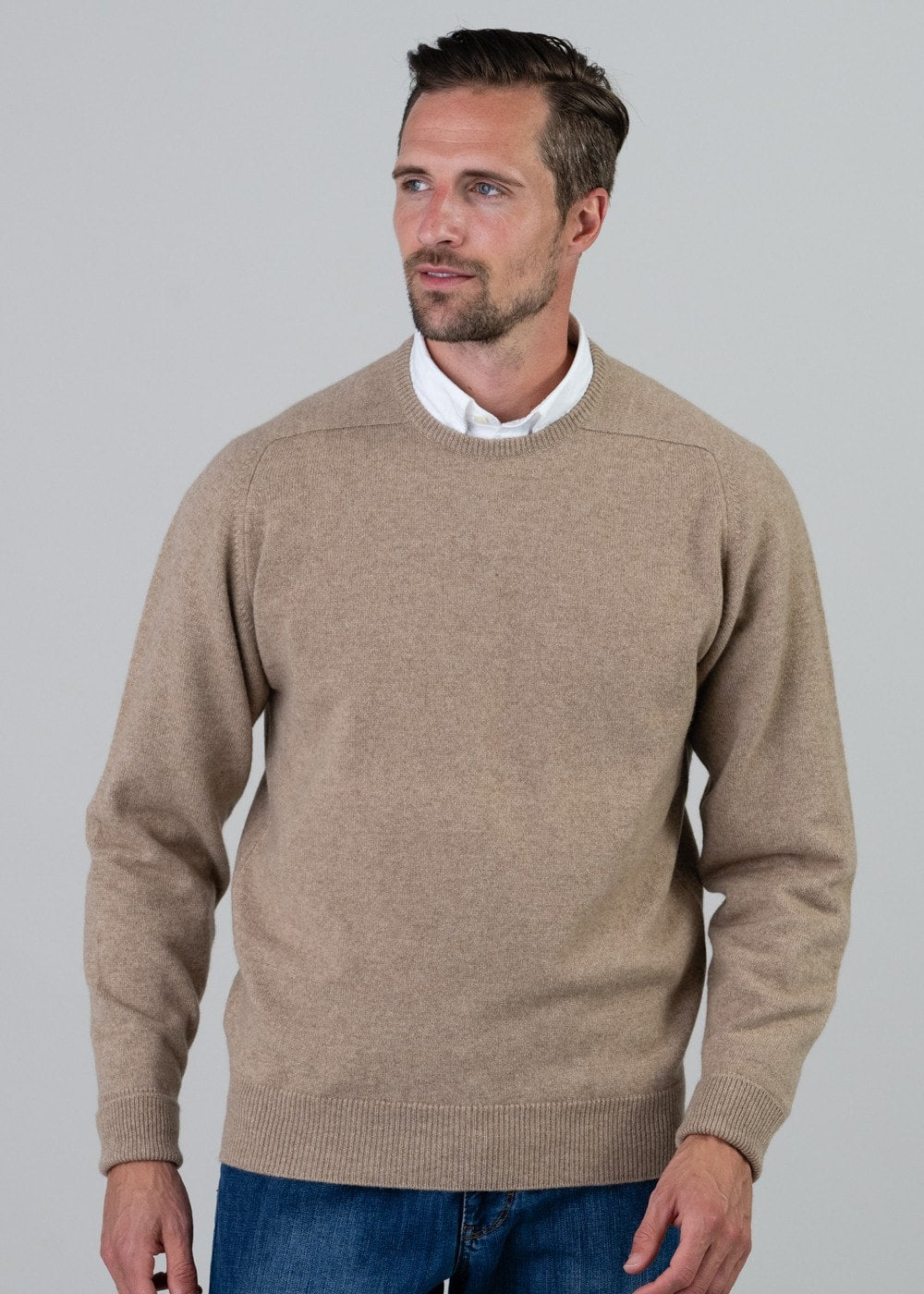 Melrose 2 Ply Cashmere Crew Neck - Dark Natural - 3