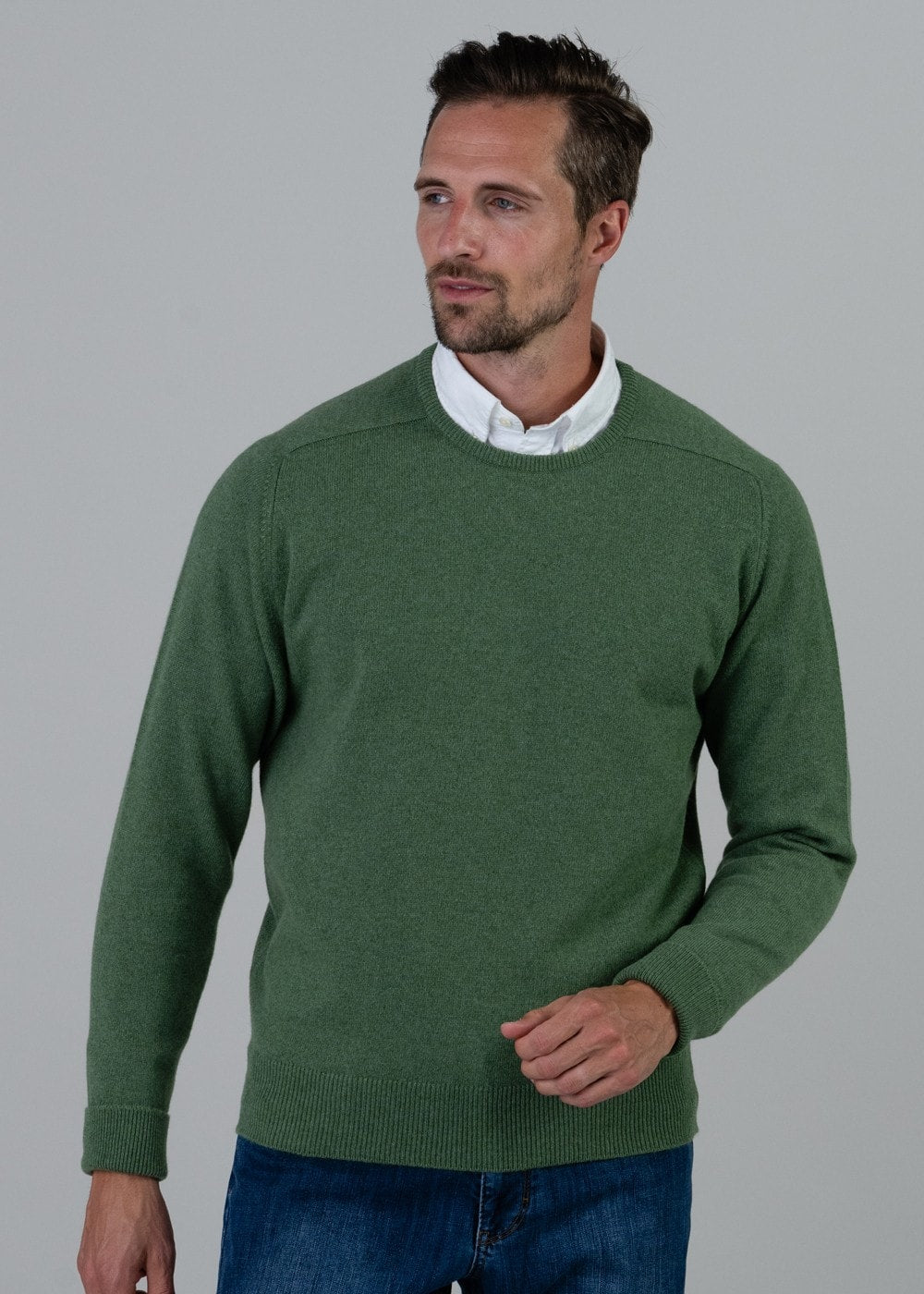 Melrose 2 Ply Cashmere Crew Neck - Green Mix - 2