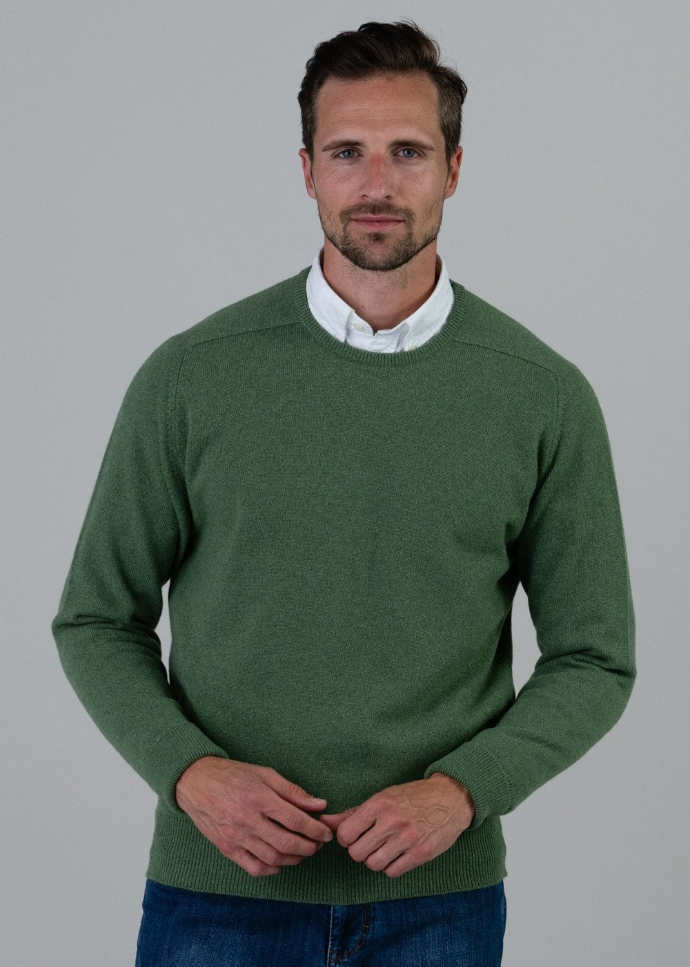 Melrose 2 Ply Cashmere Crew Neck - Green Mix - 3