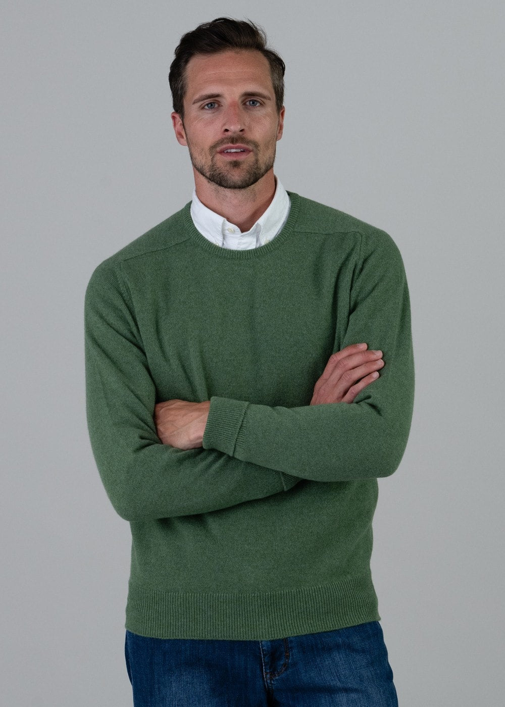 Melrose 2 Ply Cashmere Crew Neck - Green Mix - 4