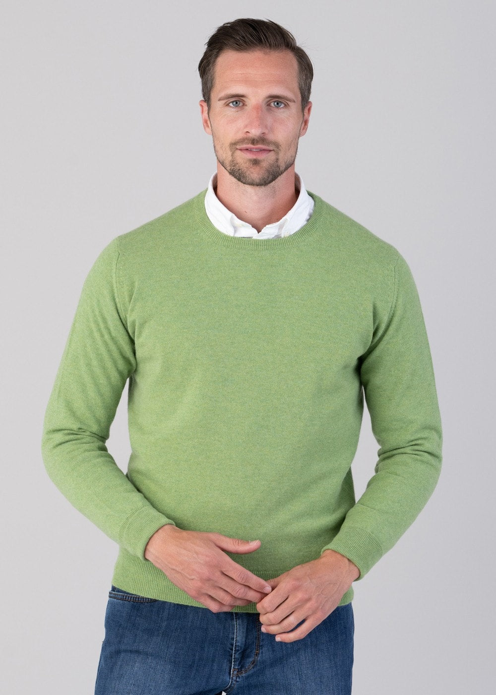 Oxton 1 Ply Cashmere Crew Neck - Foliage - 2