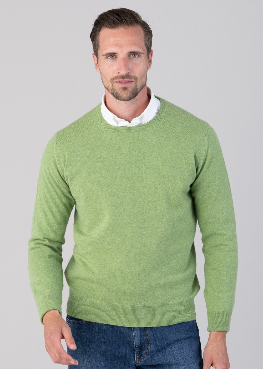 Oxton 1 Ply Cashmere Crew Neck - Foliage - 3