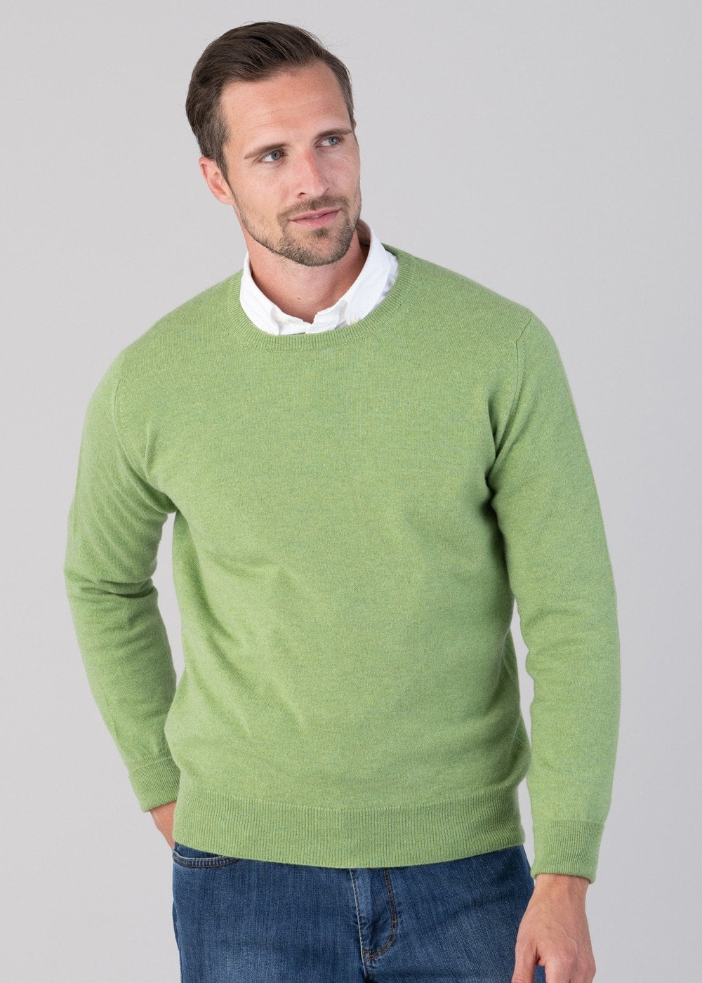 Oxton 1 Ply Cashmere Crew Neck - Foliage - 4