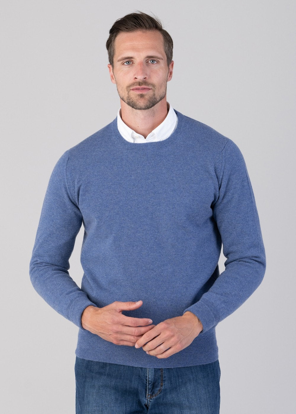 Oxton 1 Ply Cashmere Crew Neck - Lapis - 3