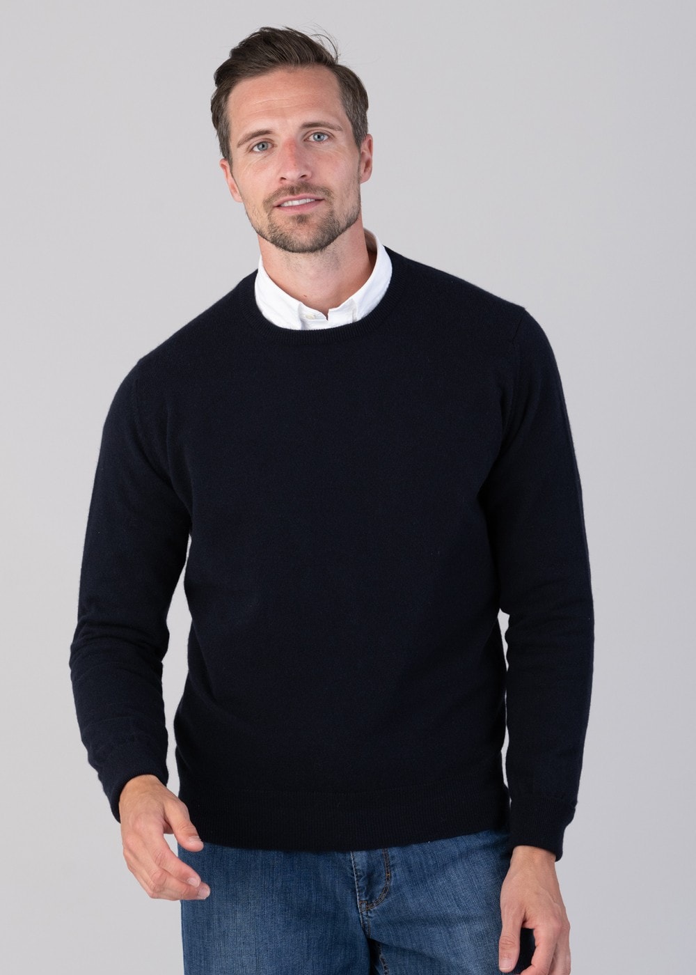 Oxton 1 Ply Cashmere Crew Neck - Navy - 3