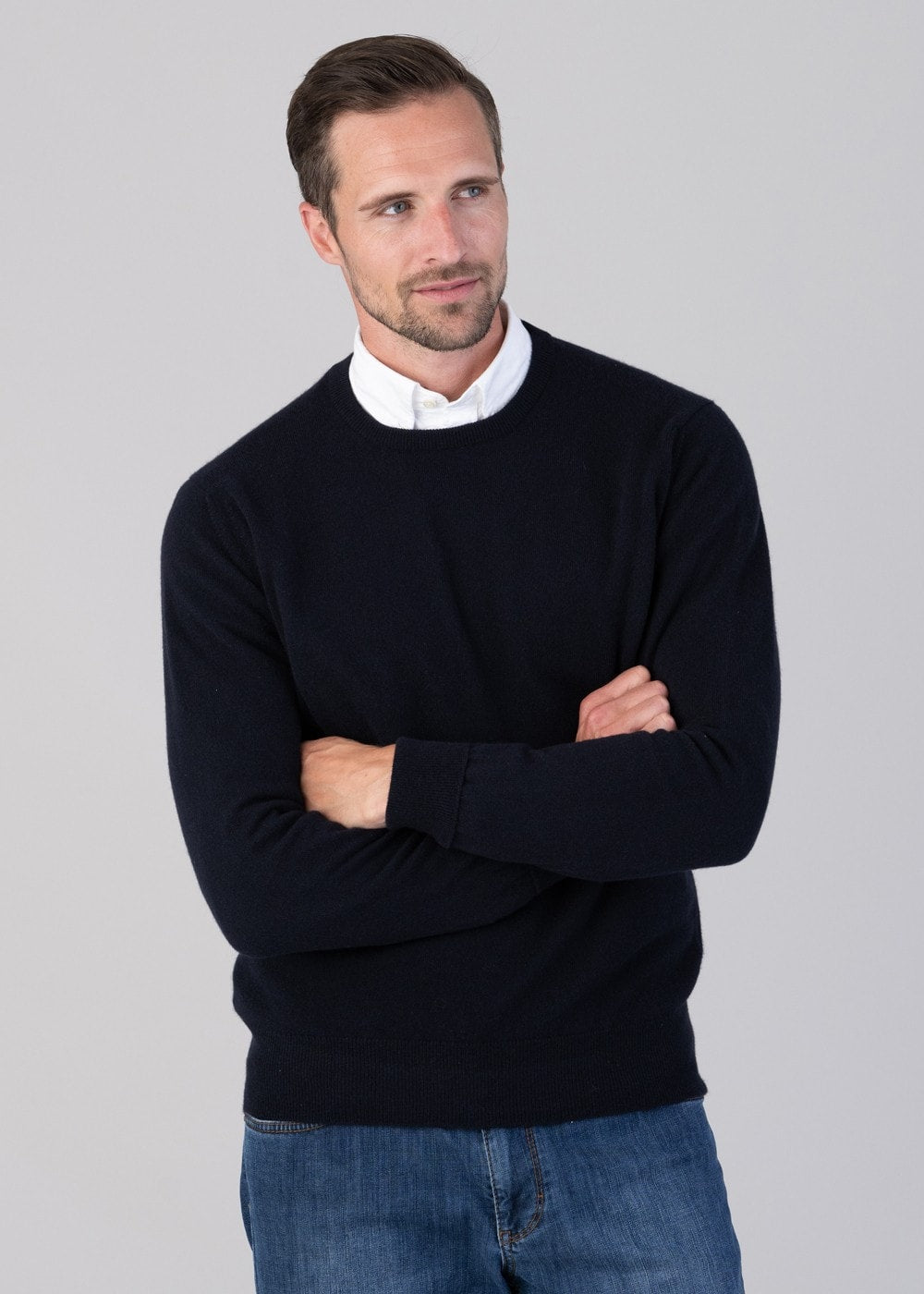 Oxton 1 Ply Cashmere Crew Neck - Navy - 4