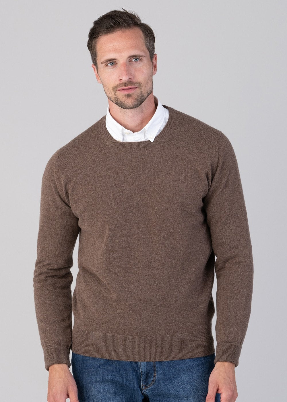 Oxton 1 Ply Cashmere Crew Neck - Mocha - 2