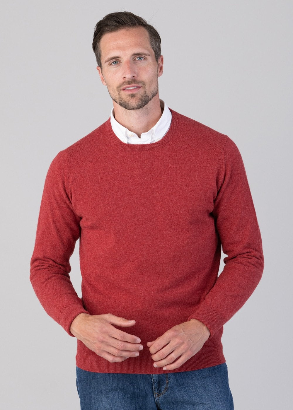 Oxton 1 Ply Cashmere Crew Neck - Poppy Mel - 3