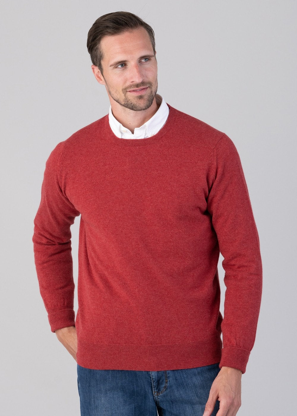 Oxton 1 Ply Cashmere Crew Neck - Poppy Mel - 4