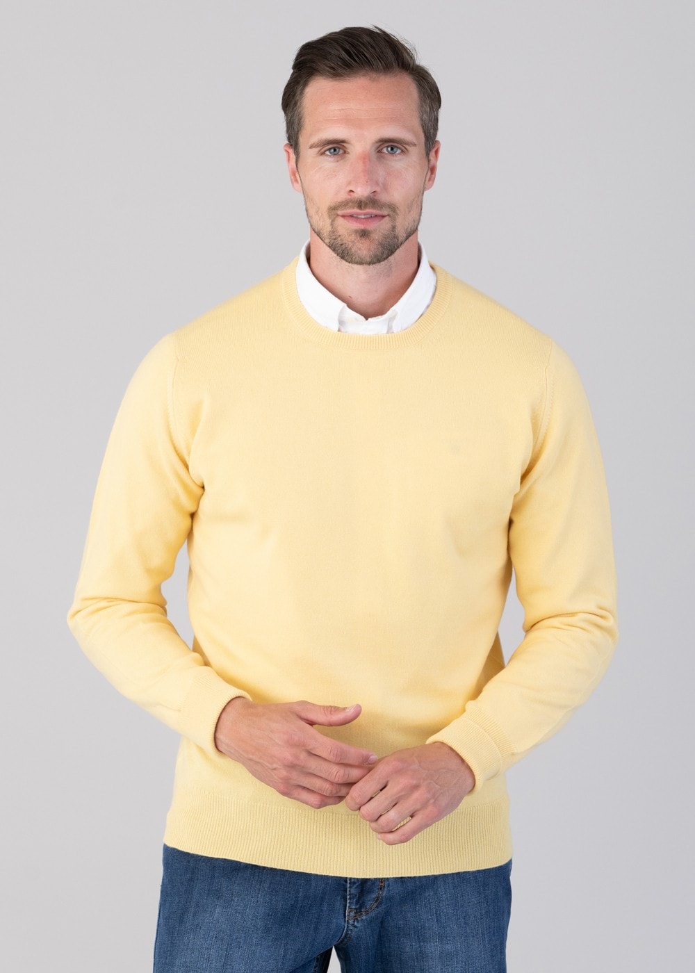 Oxton 1 Ply Cashmere Crew Neck - Lemon Frost - 2