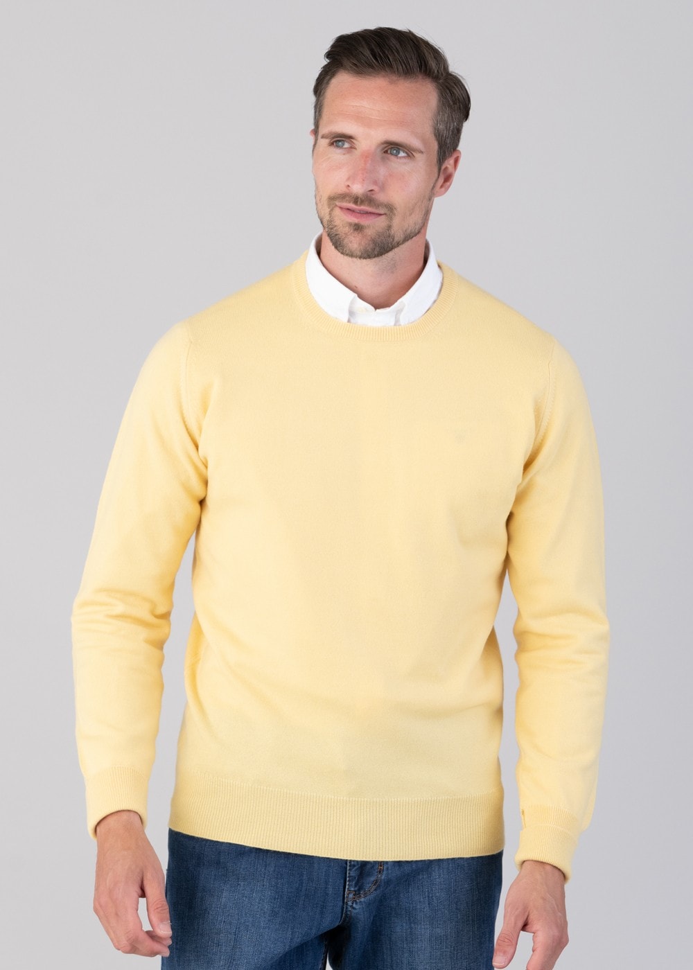 Oxton 1 Ply Cashmere Crew Neck - Lemon Frost - 3