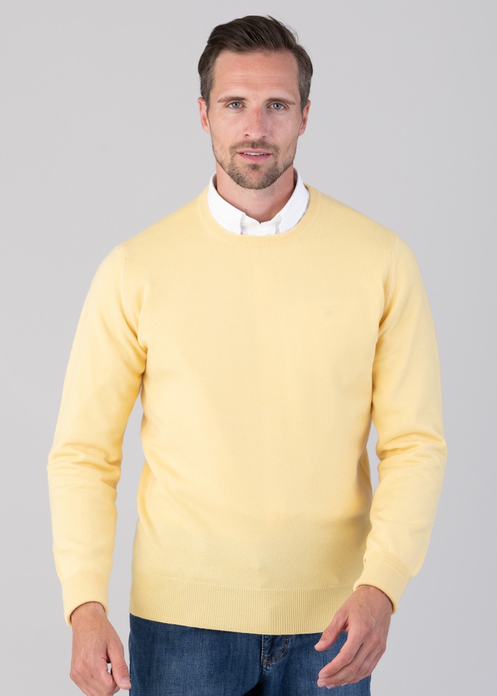 Oxton 1 Ply Cashmere Crew Neck - Lemon Frost - 4