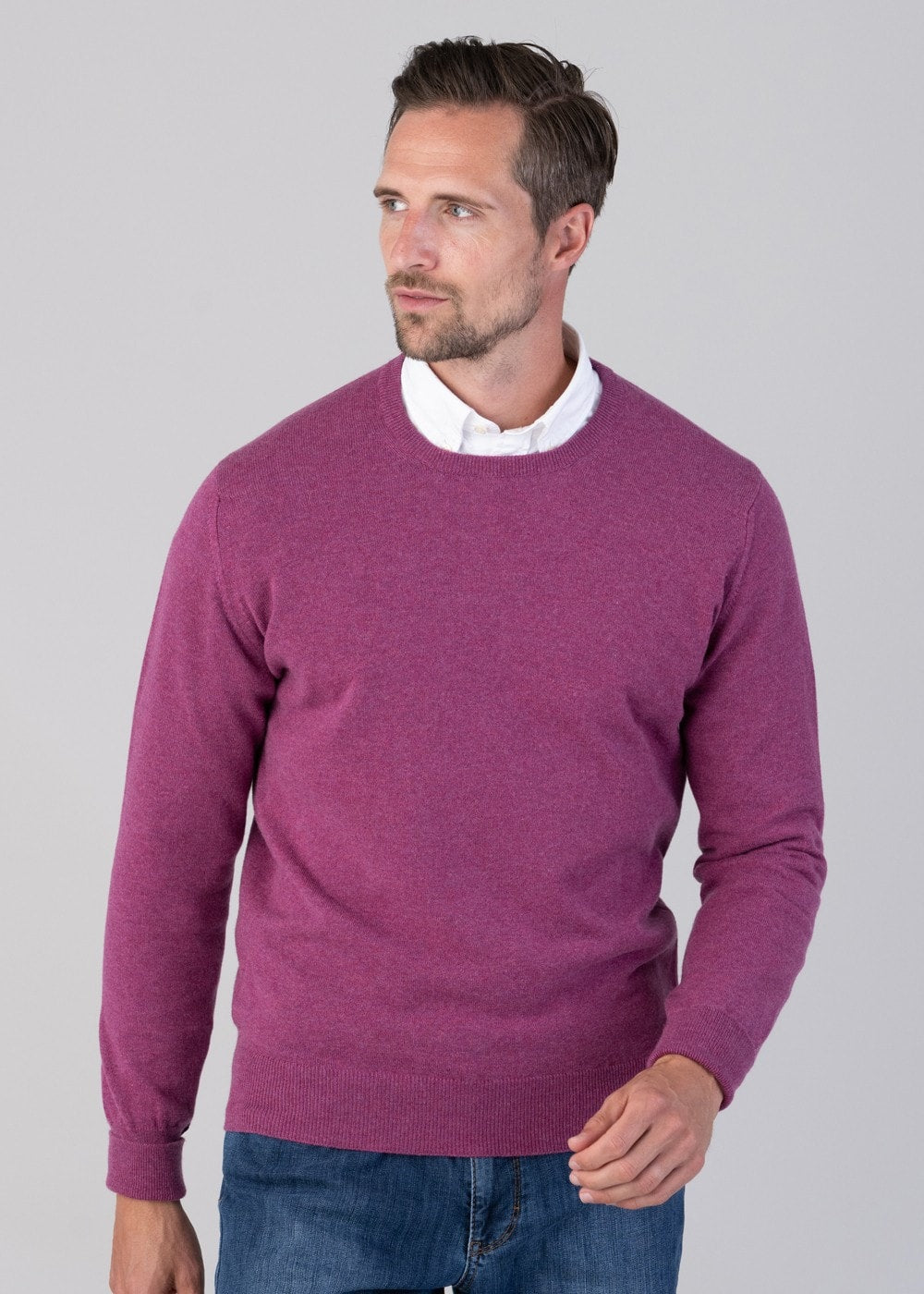 Oxton 1 Ply Cashmere Crew Neck - Loganberry - 2