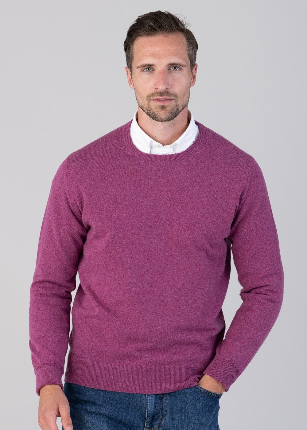 Oxton 1 Ply Cashmere Crew Neck - Loganberry - 3