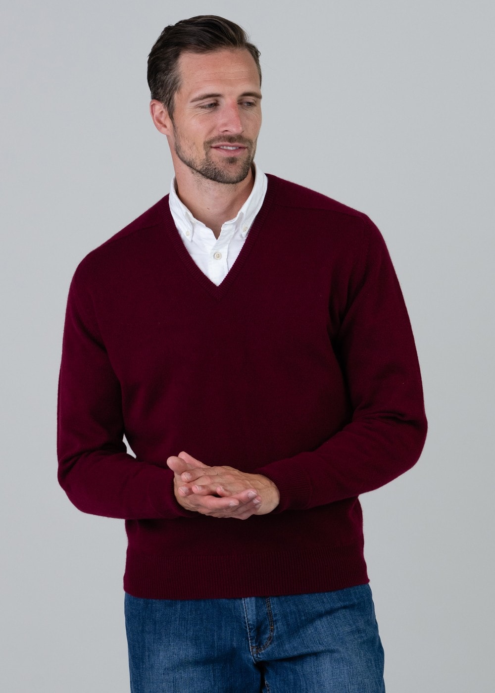 Melrose 2 Ply Cashmere V-Neck - Bordeaux - 2