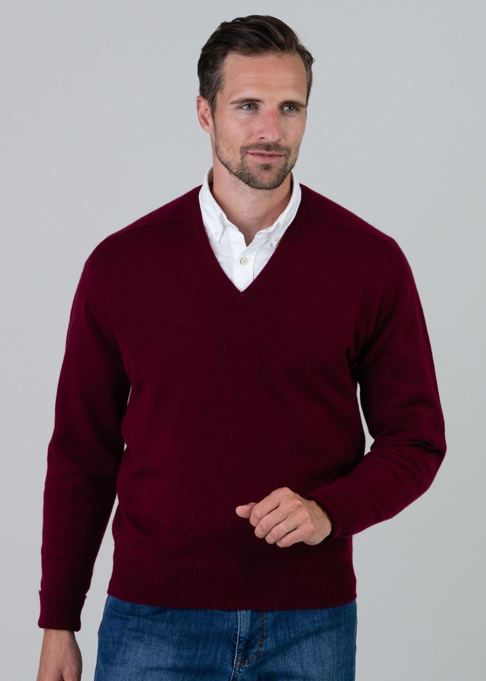 Melrose 2 Ply Cashmere V-Neck - Bordeaux - 3