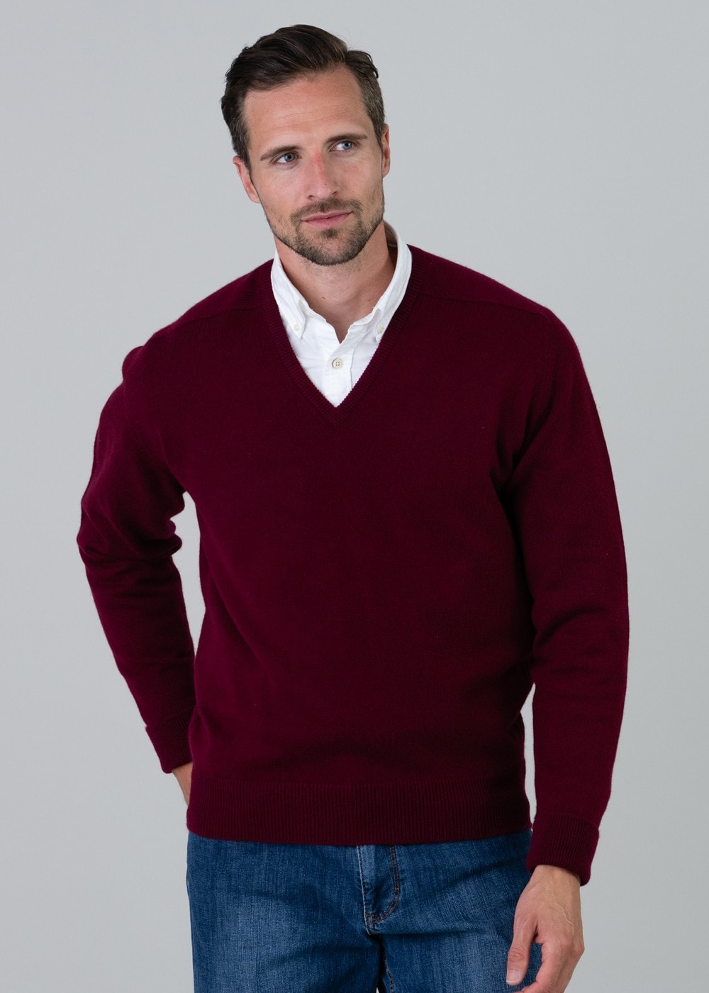 Melrose 2 Ply Cashmere V-Neck - Bordeaux - 4