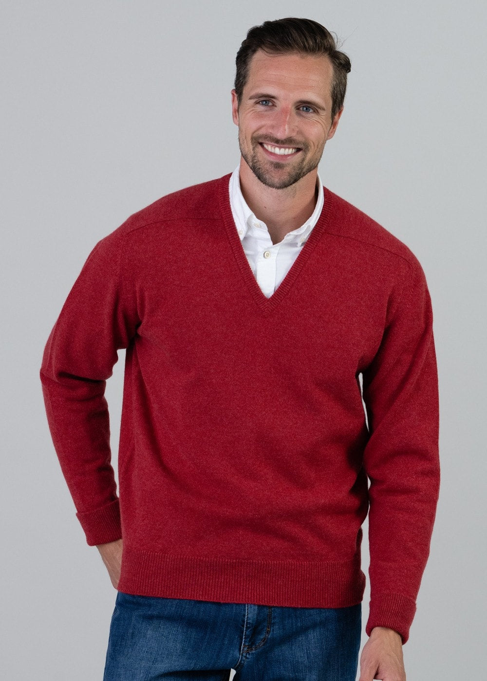 Melrose 2 Ply Cashmere V-Neck - Poppy Mel - 3