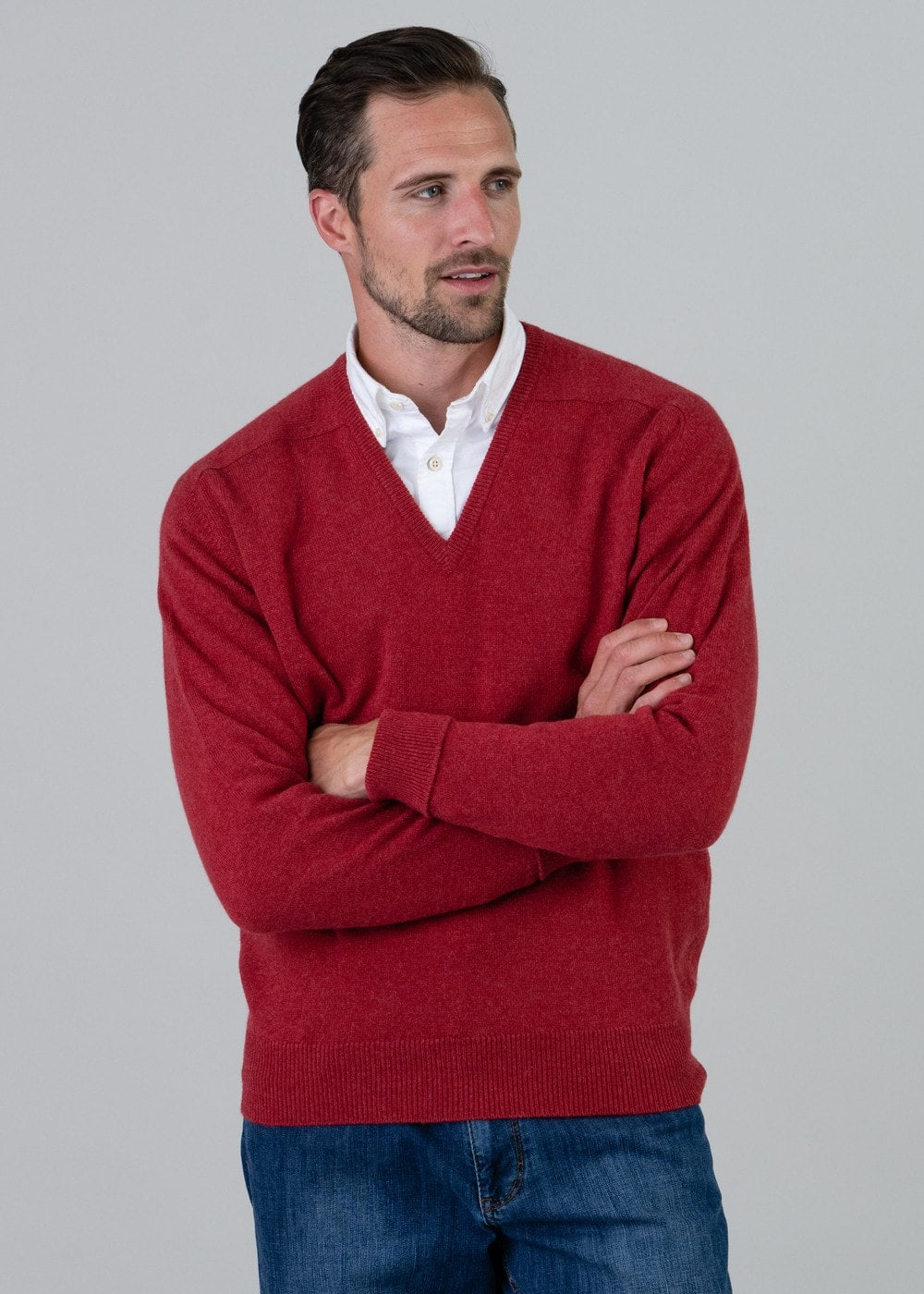 Melrose 2 Ply Cashmere V-Neck - Poppy Mel - 4