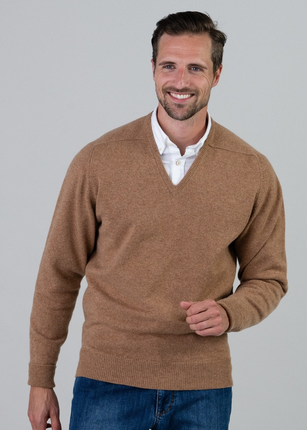 Melrose 2 Ply Cashmere V-Neck - Savannah - 2