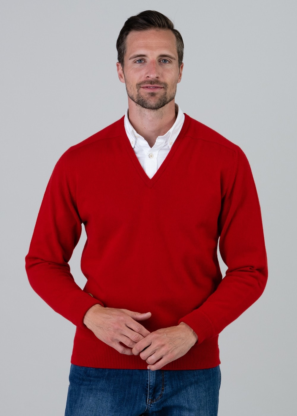 Melrose 2 Ply Cashmere V-Neck - Cardinal Red - 2