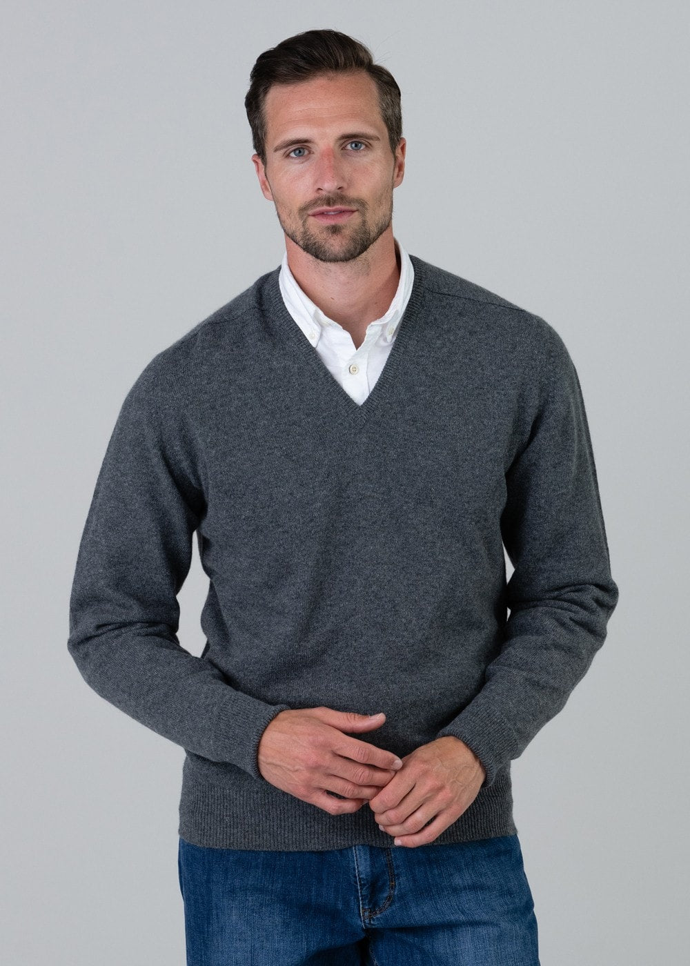 Melrose 2 Ply Cashmere V-Neck - Derby Grey - 2