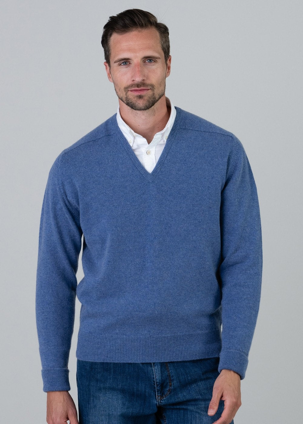 Melrose 2 Ply Cashmere V-Neck - Lapis - 2