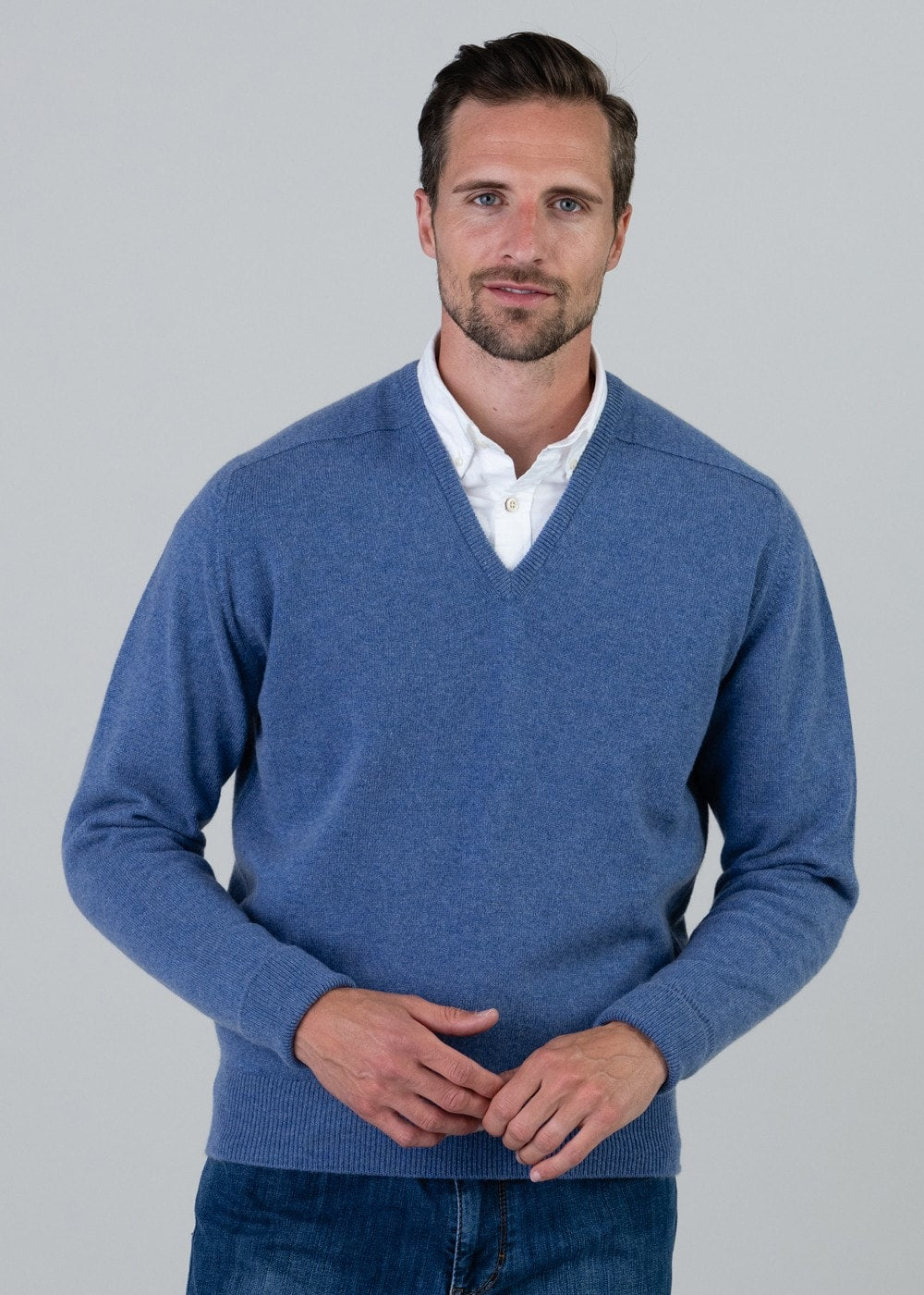 Melrose 2 Ply Cashmere V-Neck - Lapis - 3