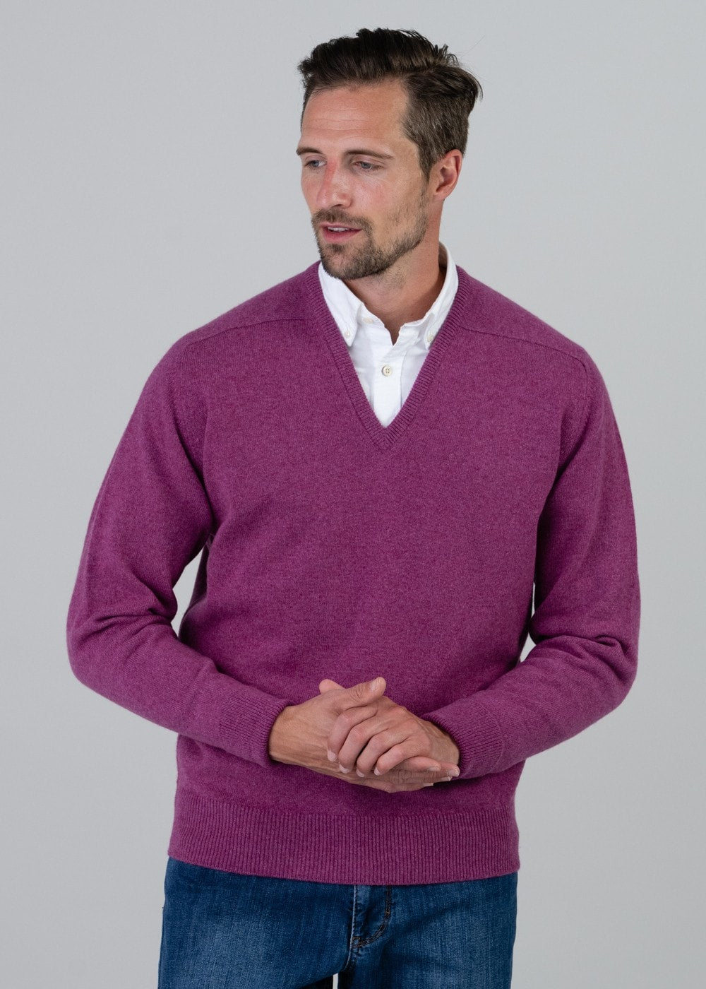 Melrose 2 Ply Cashmere V-Neck - Loganberry - 2