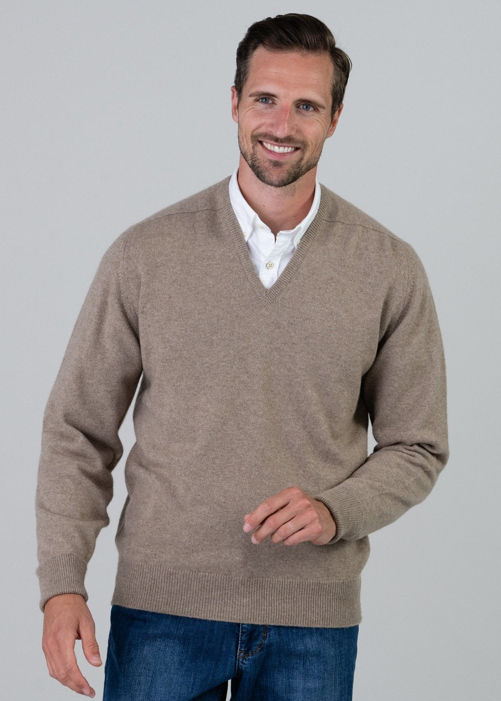 Melrose 2 Ply Cashmere V-Neck - Dark Natural - 3