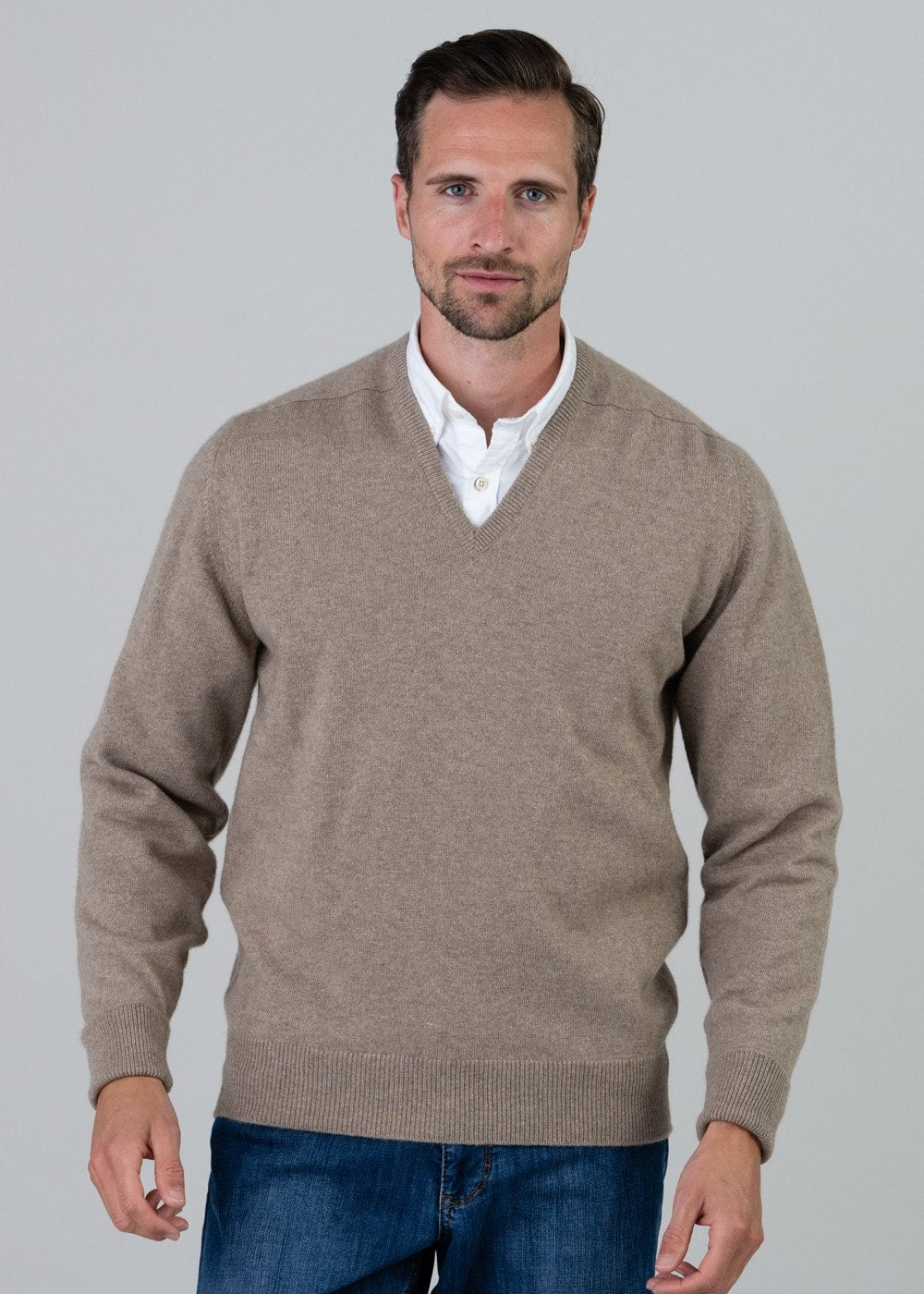 Melrose 2 Ply Cashmere V-Neck - Dark Natural - 4