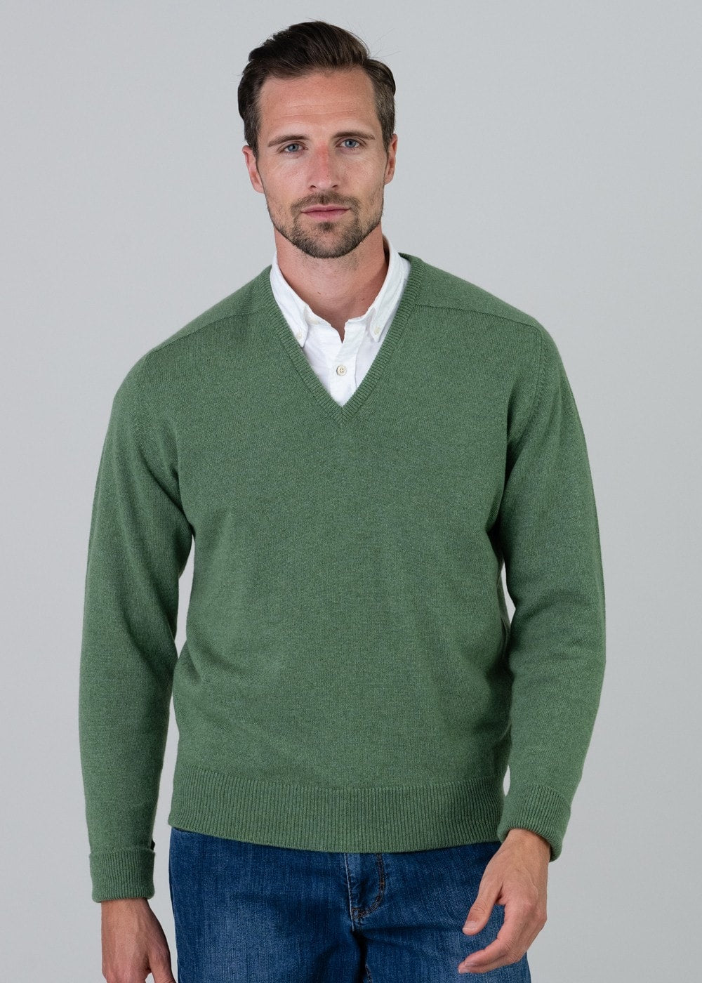 Melrose 2 Ply Cashmere V-Neck - Green Mix - 2