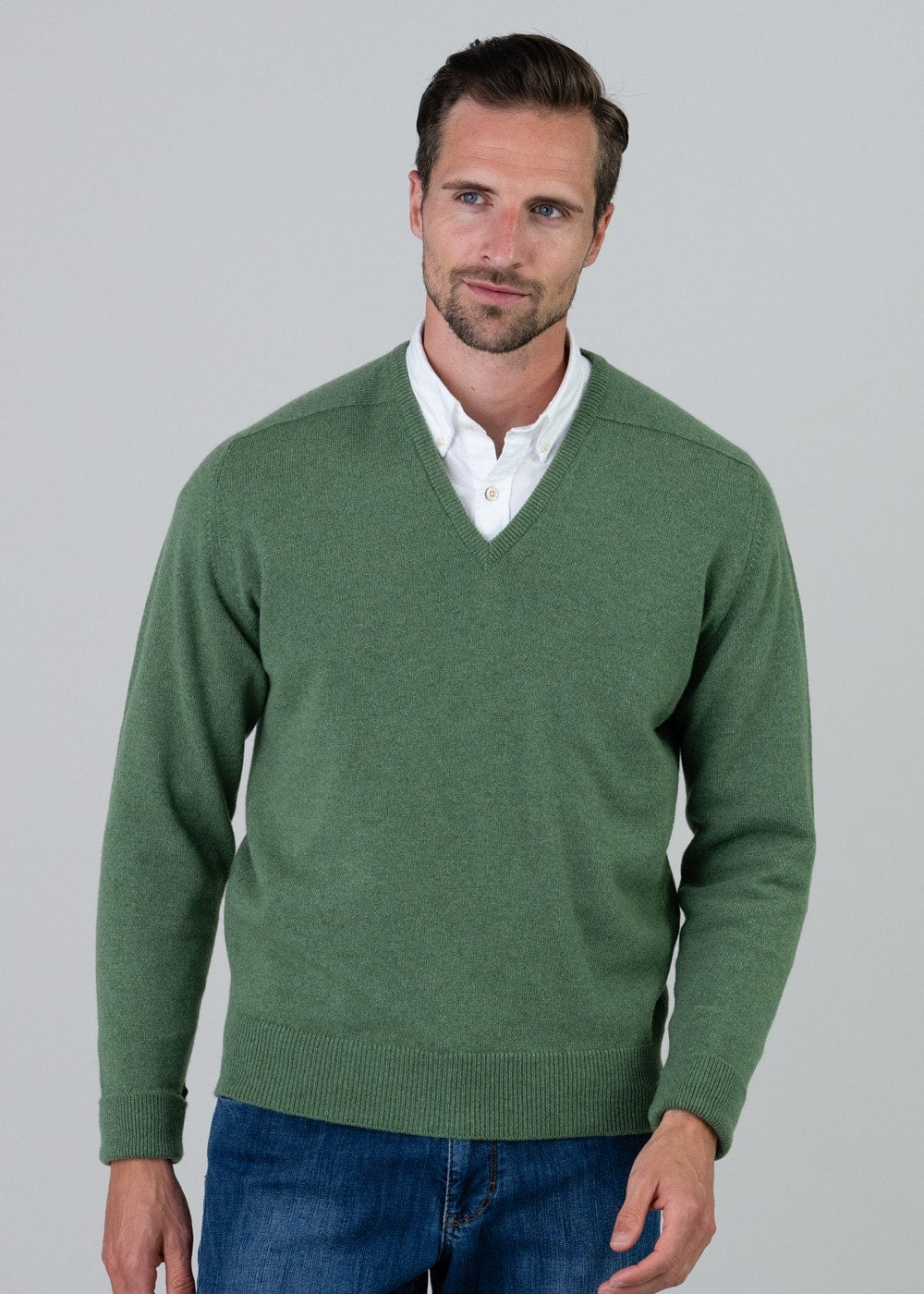 Melrose 2 Ply Cashmere V-Neck - Green Mix - 3