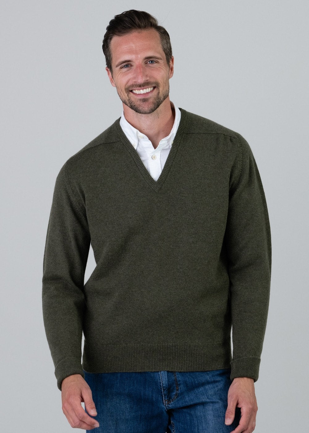 Melrose 2 Ply Cashmere V-Neck - Loden Mix - 2