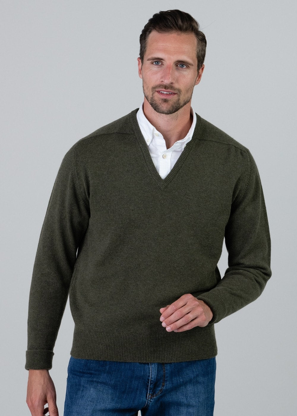 Melrose 2 Ply Cashmere V-Neck - Loden Mix - 3