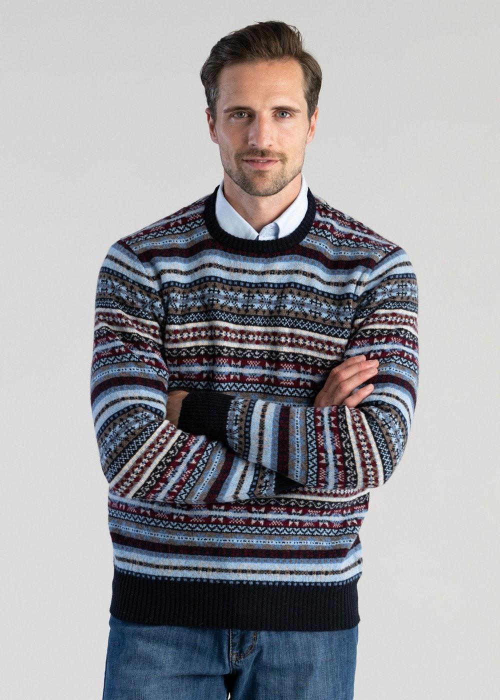 Lambswool Fairisle Crew - Navy - 3