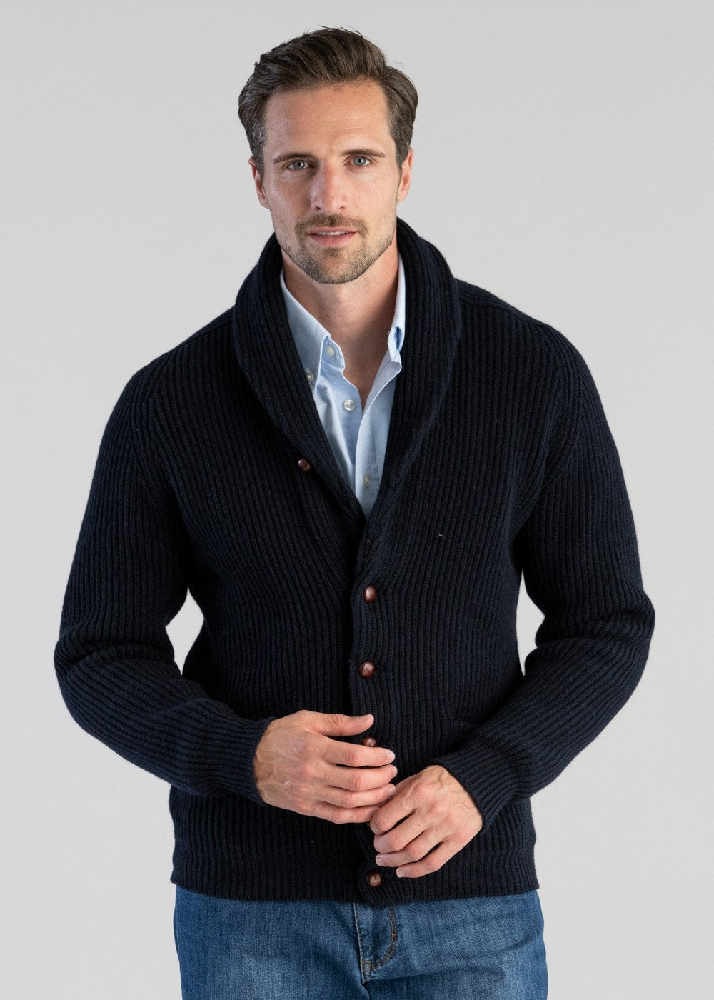 Lambswool Windsor Shawl Jacket - Navy - 1