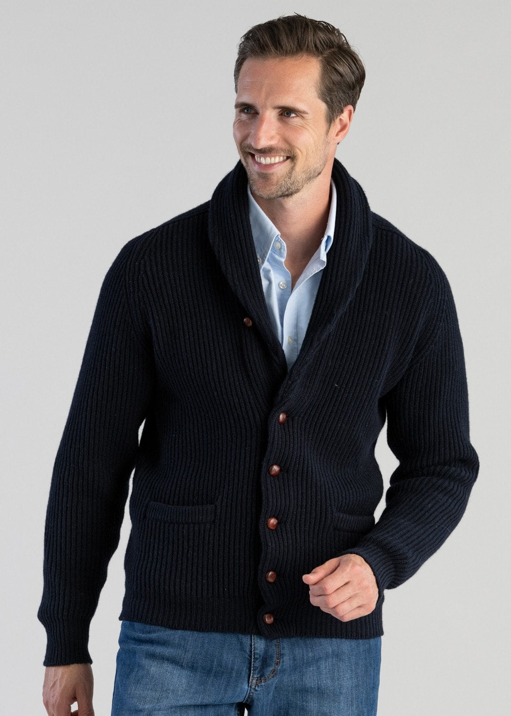 Lambswool Windsor Shawl Jacket - Navy - 4