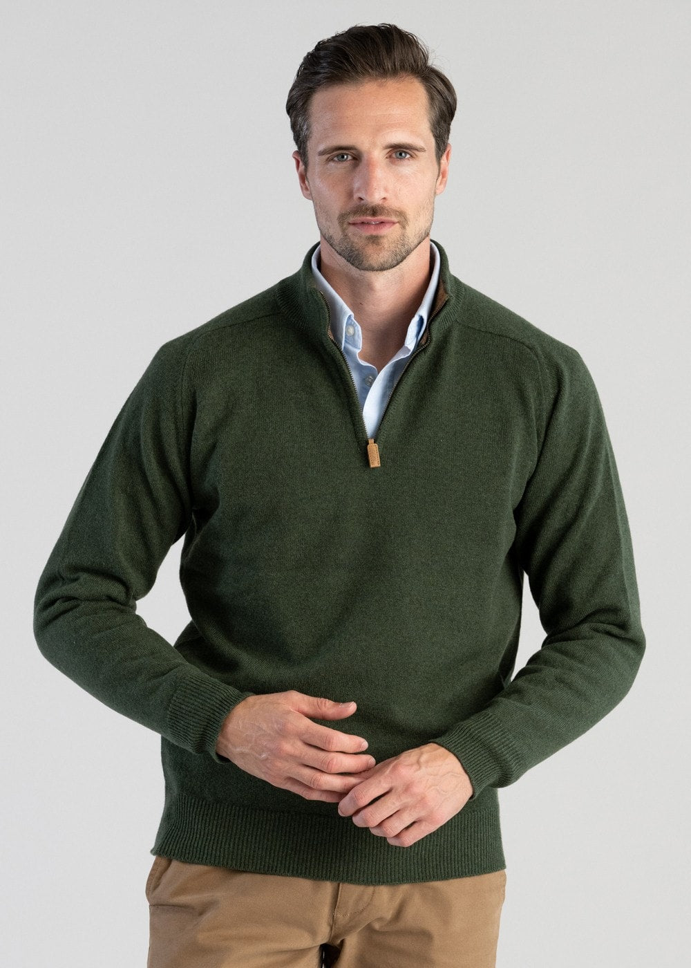 Lambswool 2 Ply Zip Neck - Rosemary with Driftwood - 4