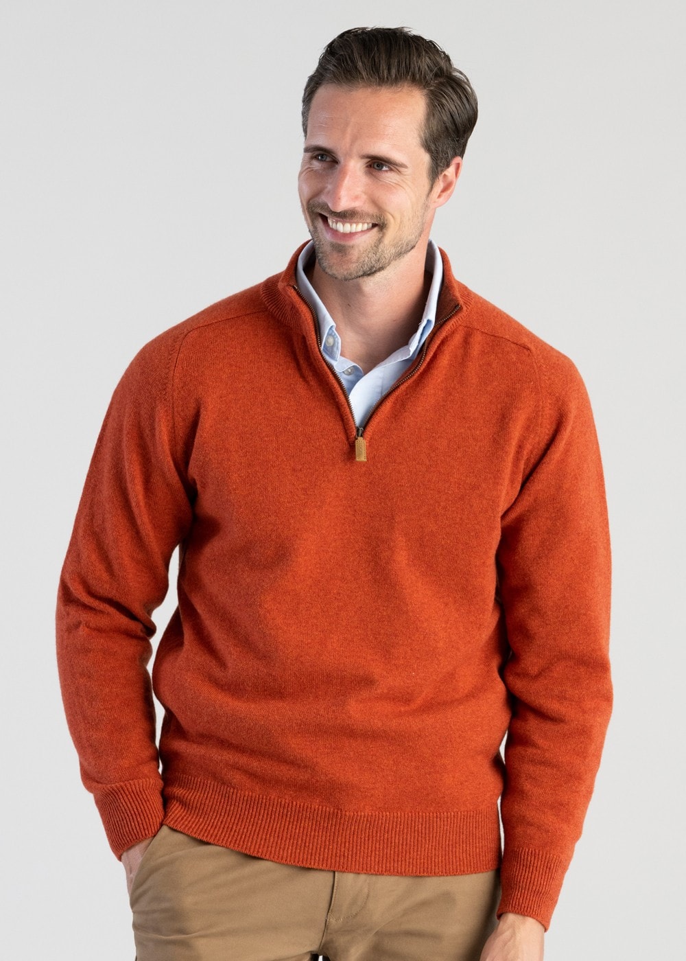 Lambswool 2 Ply Zip Neck - Ember with Tiger - 3