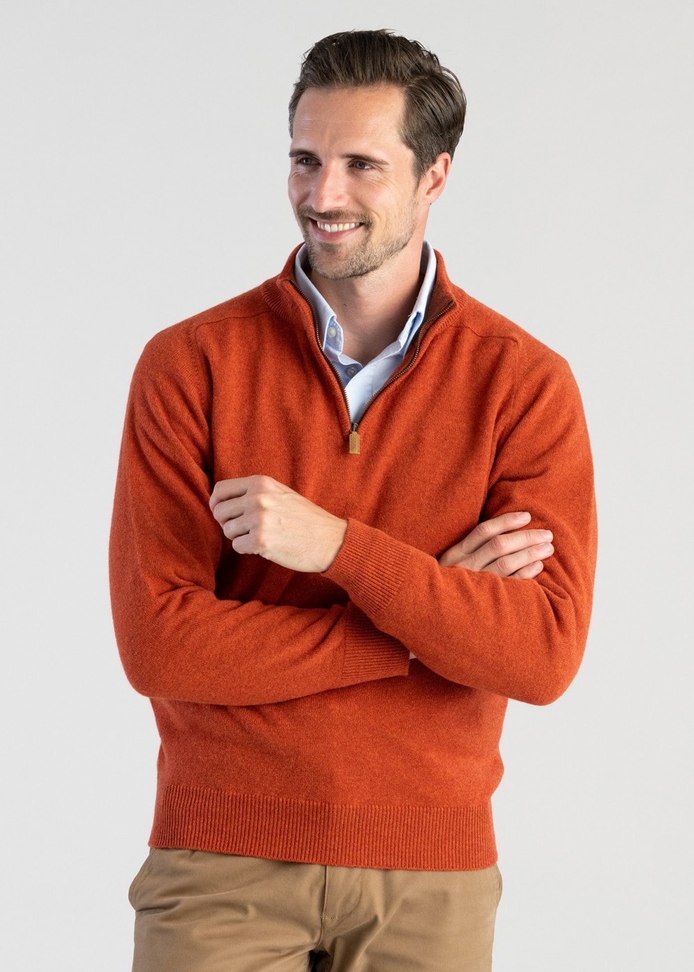 Lambswool 2 Ply Zip Neck - Ember with Tiger - 5