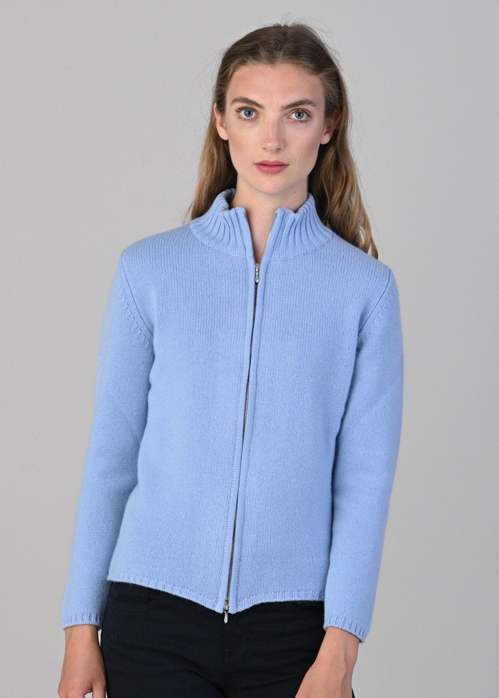 Amelia Cashmere High Neck Zip - Hyacinth - 2