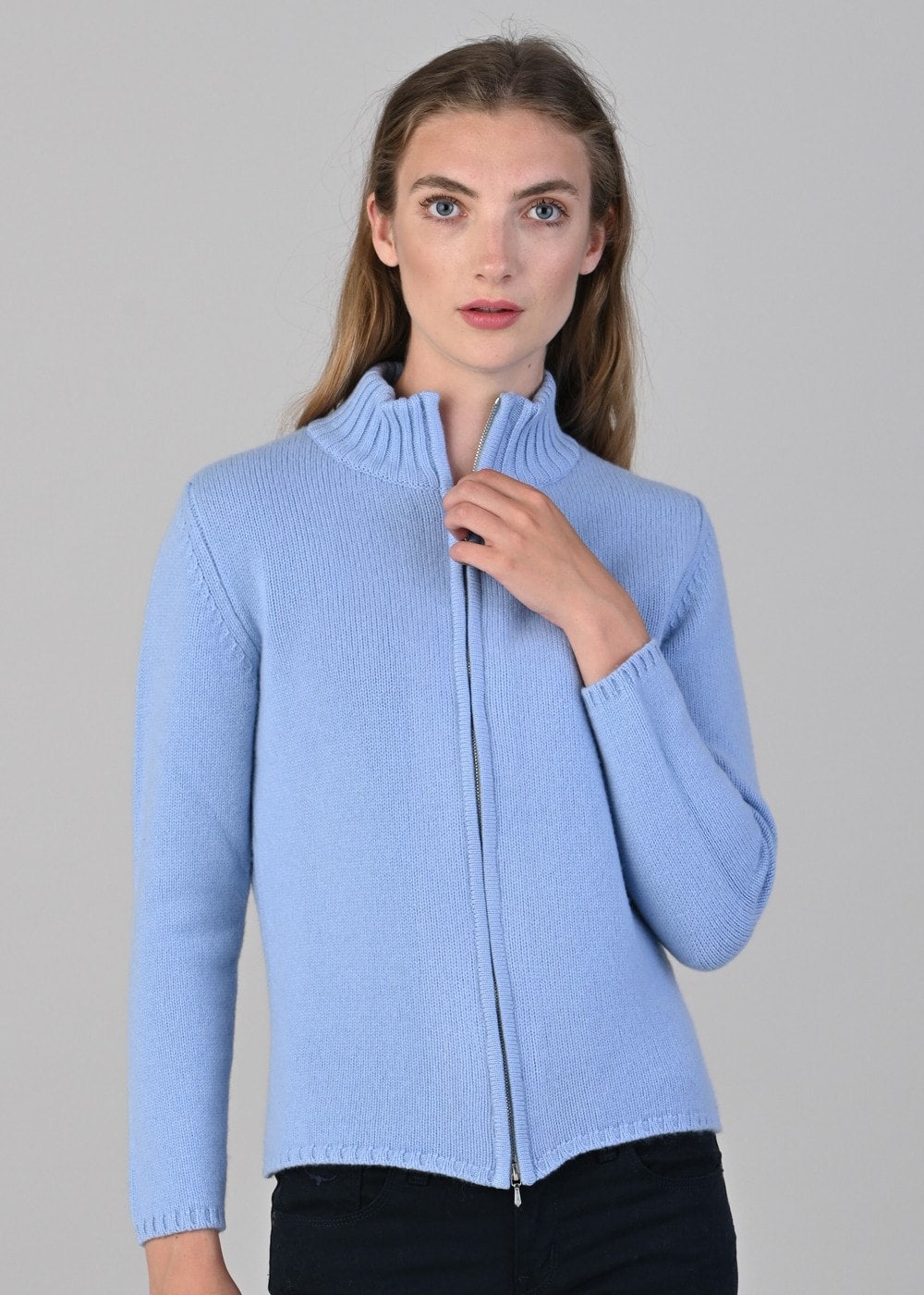 Amelia Cashmere High Neck Zip - Hyacinth - 3