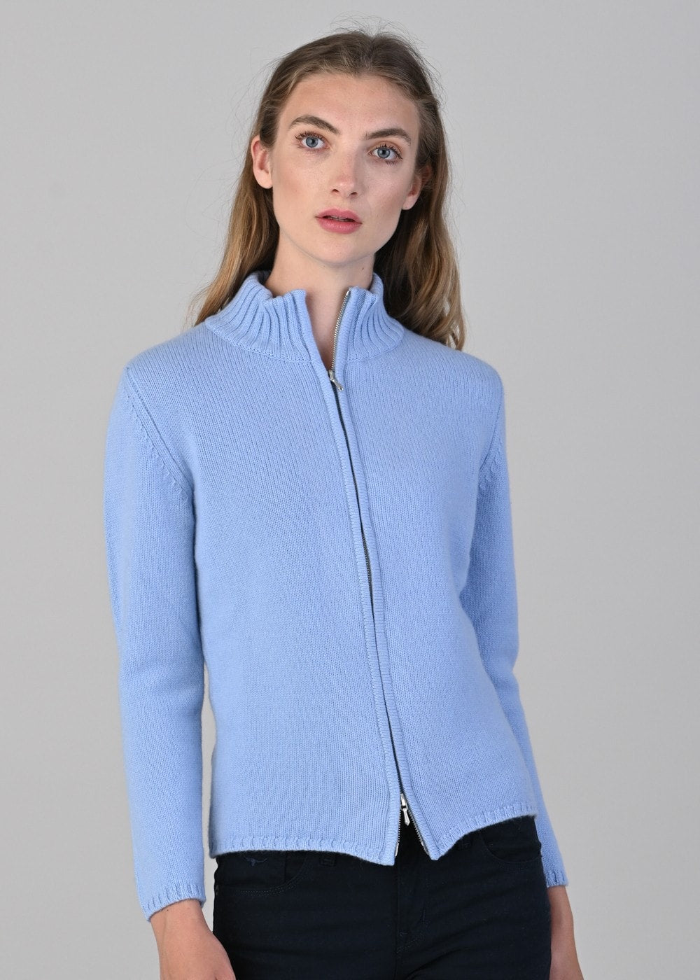 Amelia Cashmere High Neck Zip - Hyacinth - 4