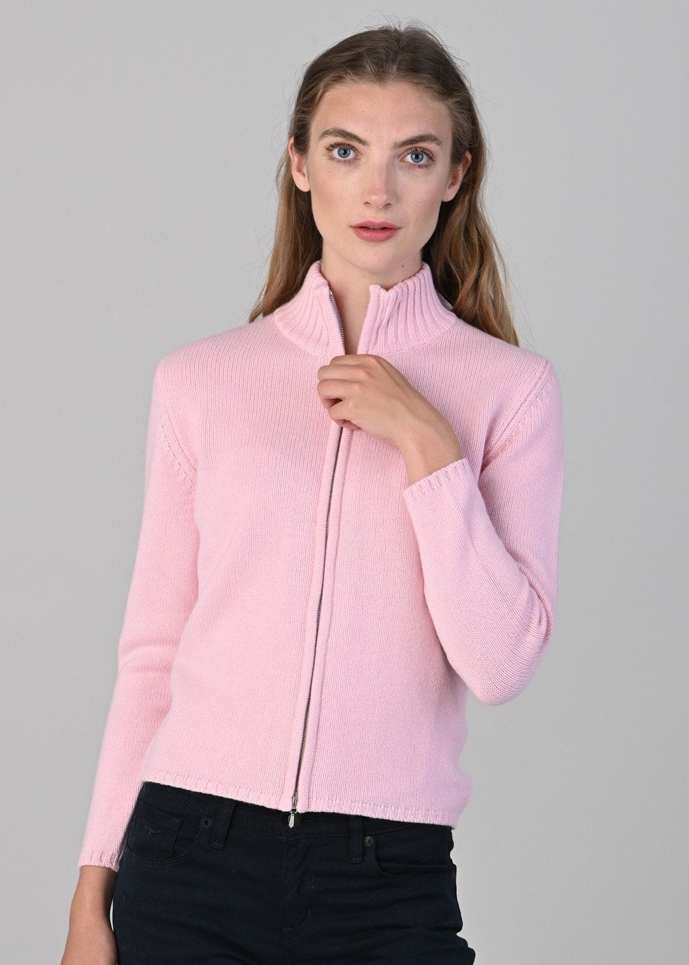 Amelia Cashmere High Neck Zip - Marshmallow - 3