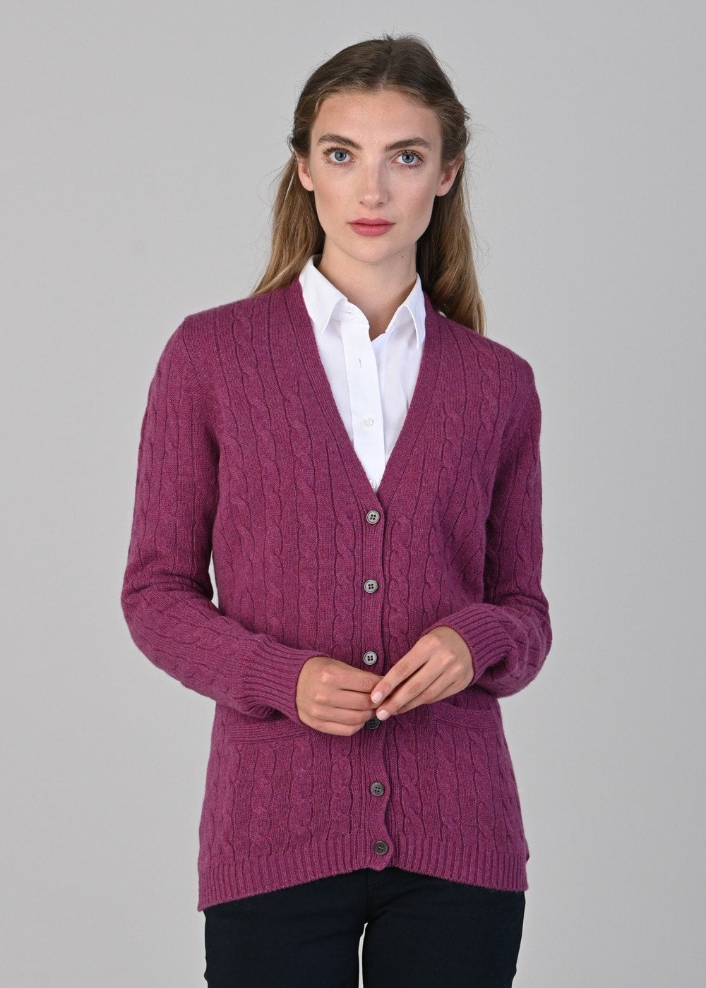 Sophia Cashmere Vee Cardigan - Loganberry - 1